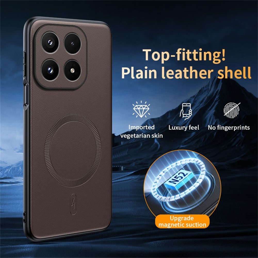 Coated gélový obal s umelou kožou a MagSafe na Xiaomi 17 - hnedý