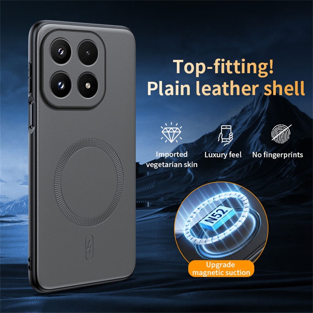 Coated gélový obal s umelou kožou a MagSafe na Xiaomi 17 - šedý