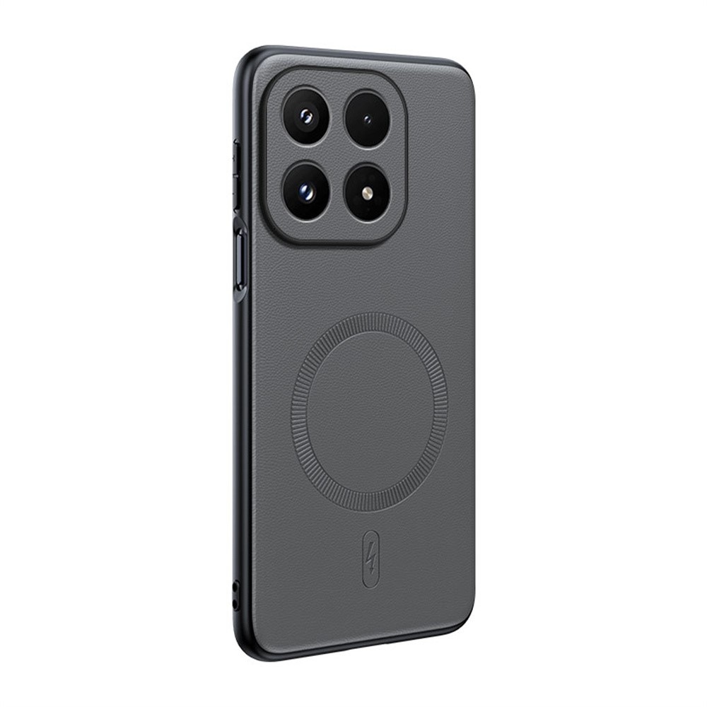 Coated gélový obal s umelou kožou a MagSafe na Xiaomi 17 - šedý