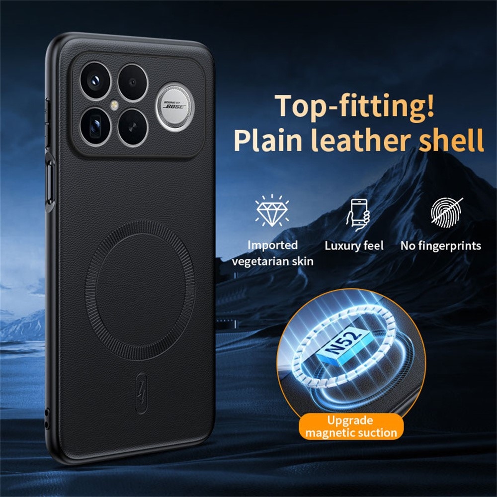 Coated gélový obal s umelou kožou a MagSafe na Xiaomi Poco F8 Ultra 5G - čierny