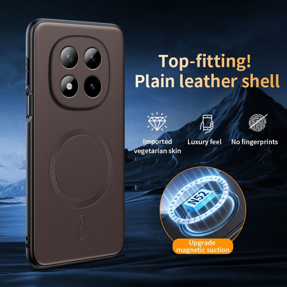 Coated gélový obal s umelou kožou a MagSafe na Xiaomi Redmi Note 15 Pro+ 5G - hnedý