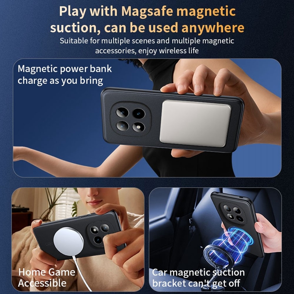 Coated gélový obal s umelou kožou a MagSafe na Xiaomi Redmi Note 15 Pro+ 5G - šedý