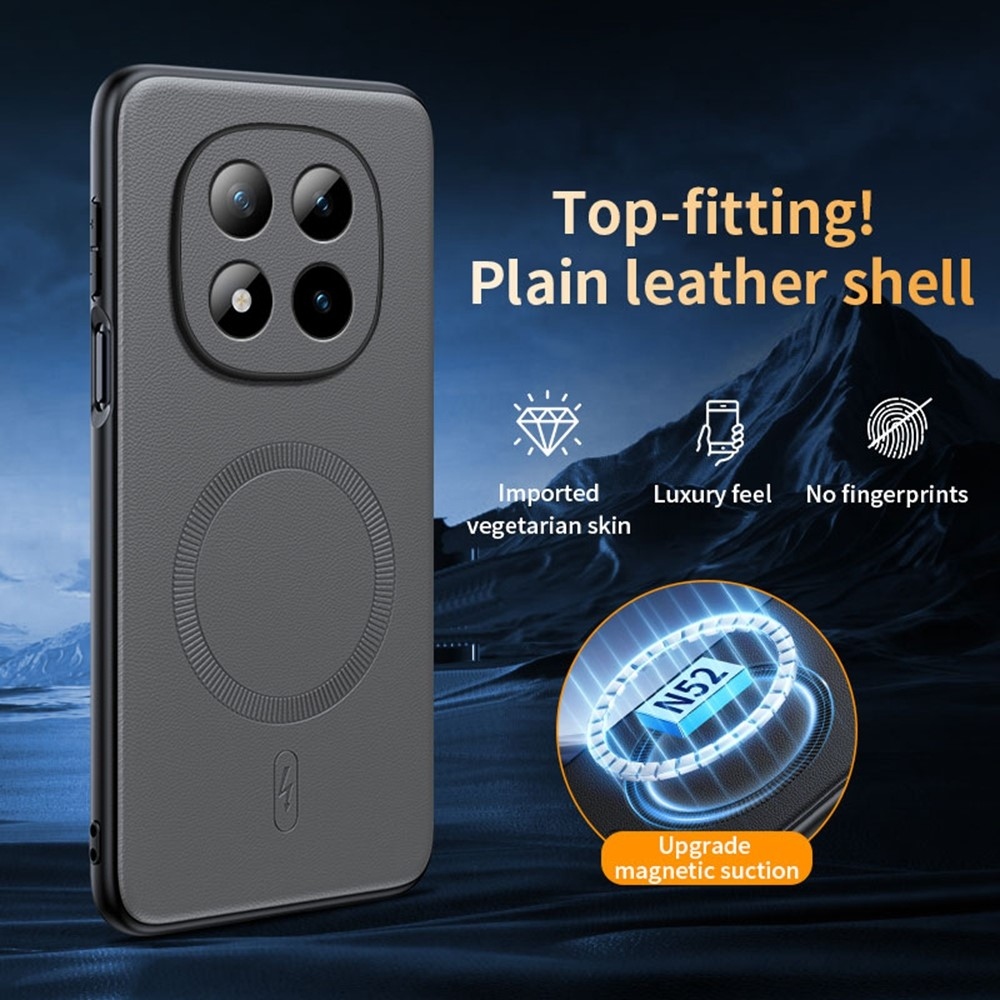 Coated gélový obal s umelou kožou a MagSafe na Xiaomi Redmi Note 15 Pro+ 5G - šedý