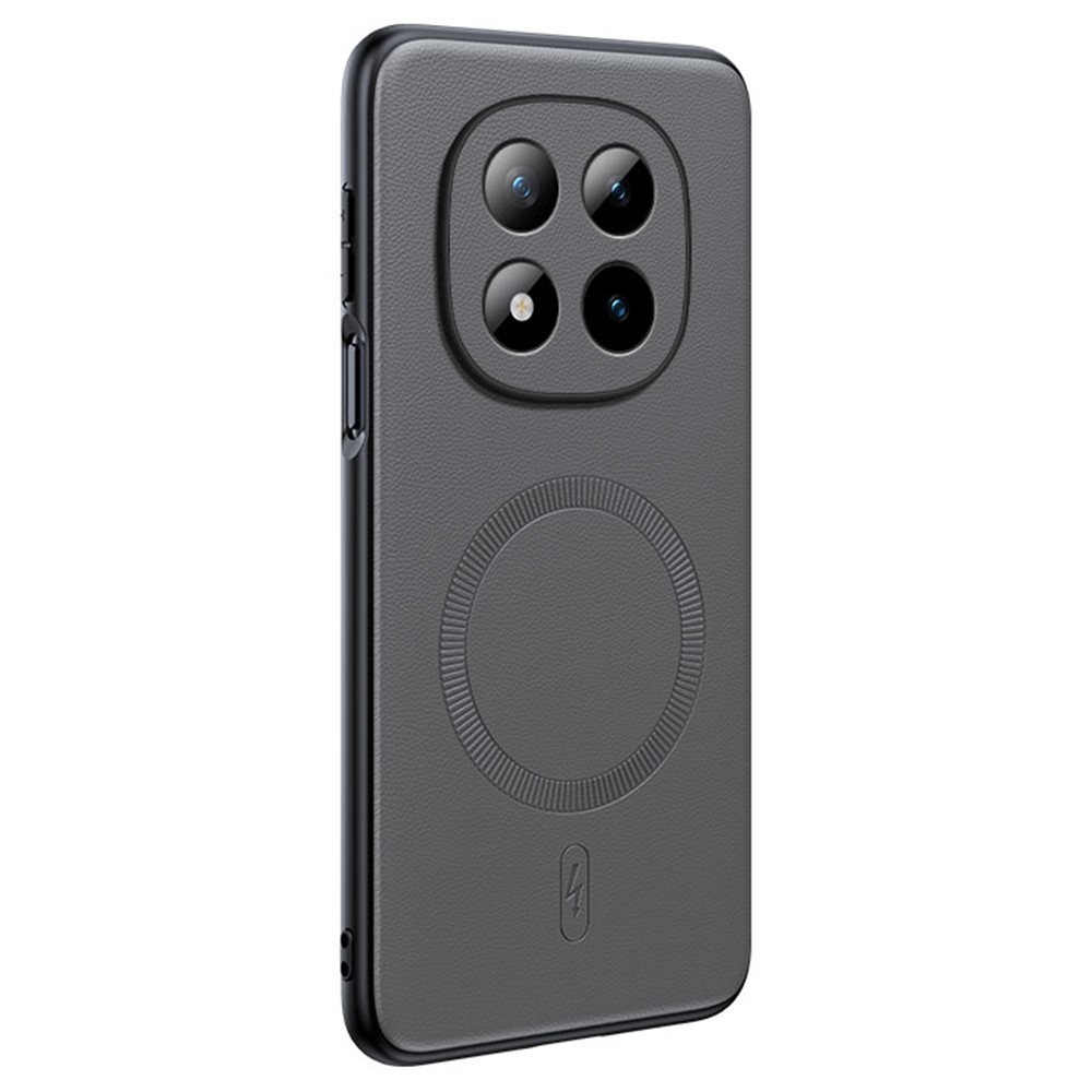 Coated gélový obal s umelou kožou a MagSafe na Xiaomi Redmi Note 15 Pro+ 5G - šedý