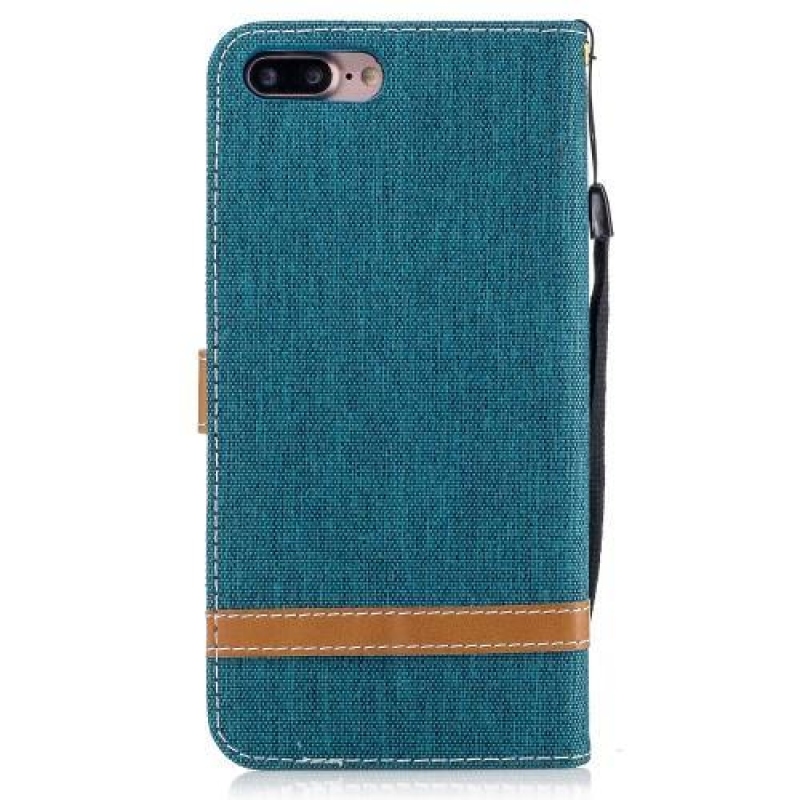 Contra PU kožené / textilné puzdro na iPhone 8 Plus a 7 Plus - modrozelenej