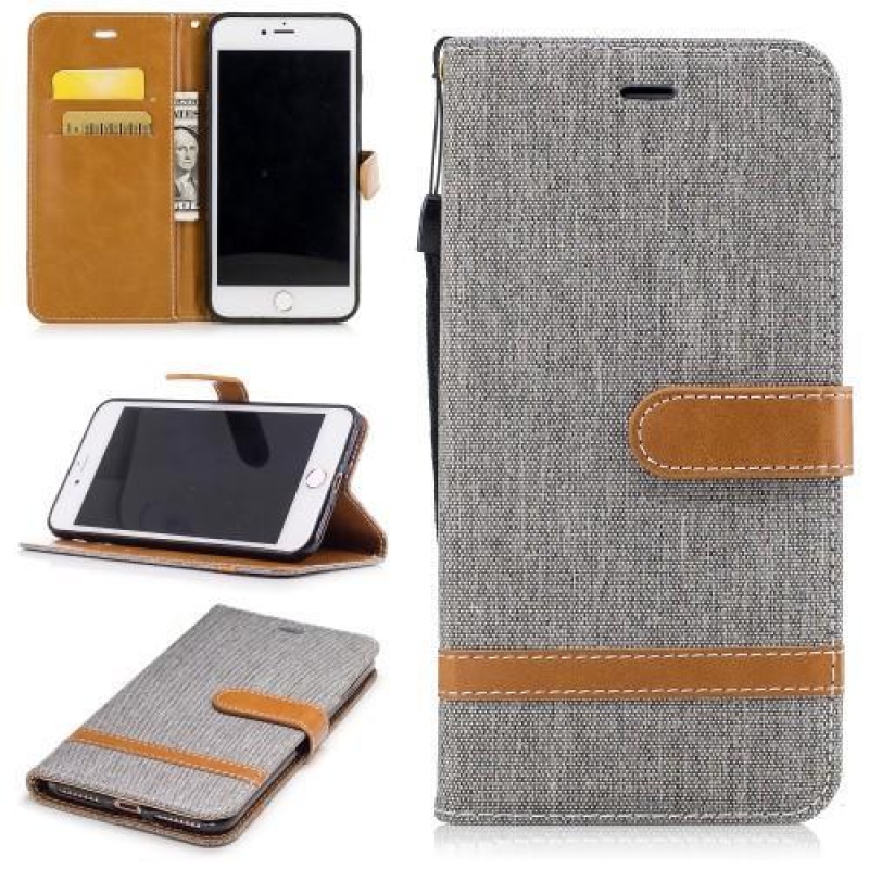 Contra PU kožené / textilné puzdro na iPhone 8 Plus a 7 Plus - šedé