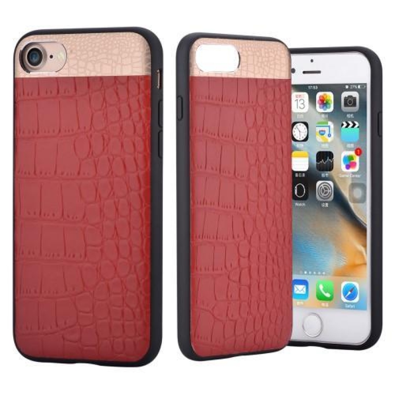 Cooma gélový obal potiahnutý pravou kožou s krokodílím vzorom iPhone 7 a 8 - červený