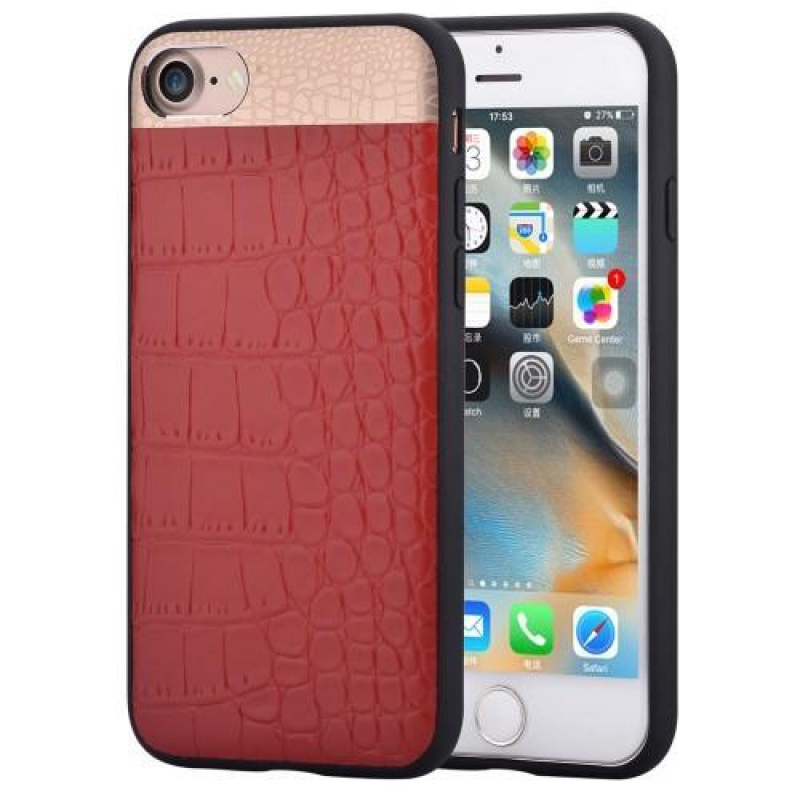 Cooma gélový obal potiahnutý pravou kožou s krokodílím vzorom iPhone 7 a 8 - červený