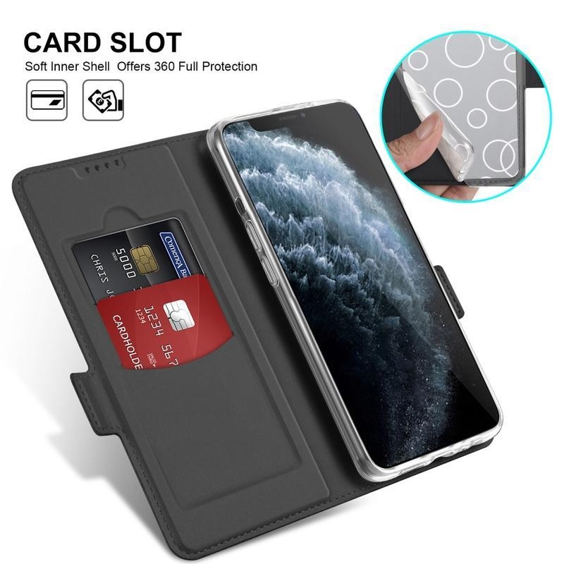 Cover PU kožené peněženkové puzdro na mobil iPhone 12 Pro / 12 - čierne