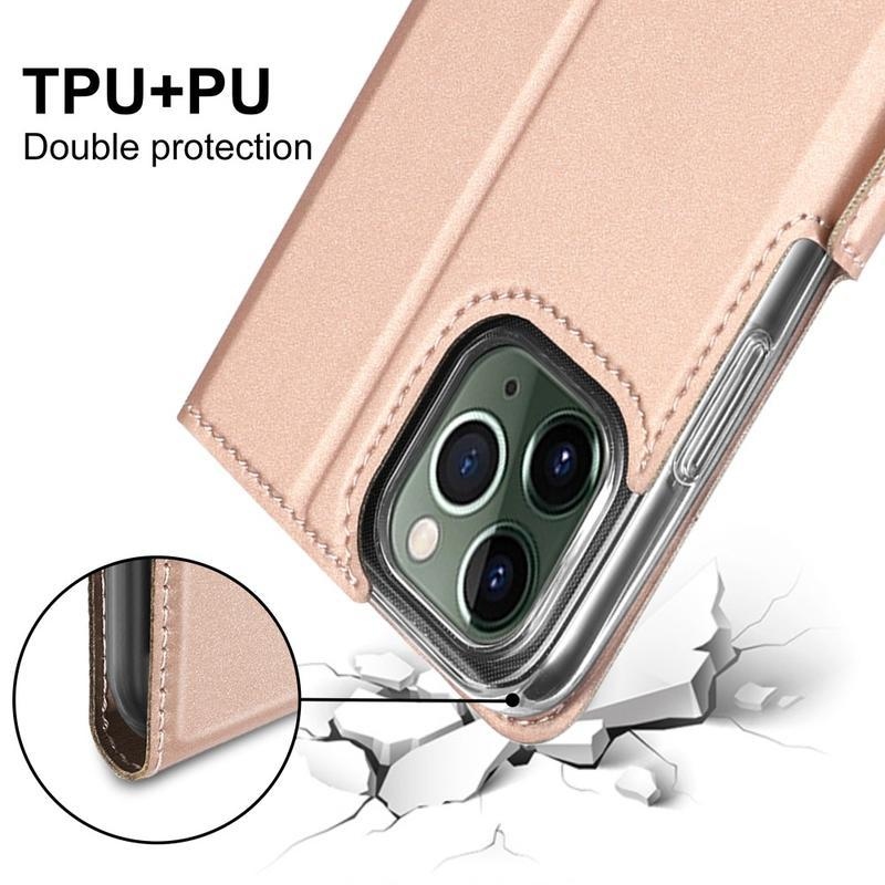 Cover PU kožené peněženkové puzdro na mobil iPhone 12 Pro / 12 - růžovozlaté