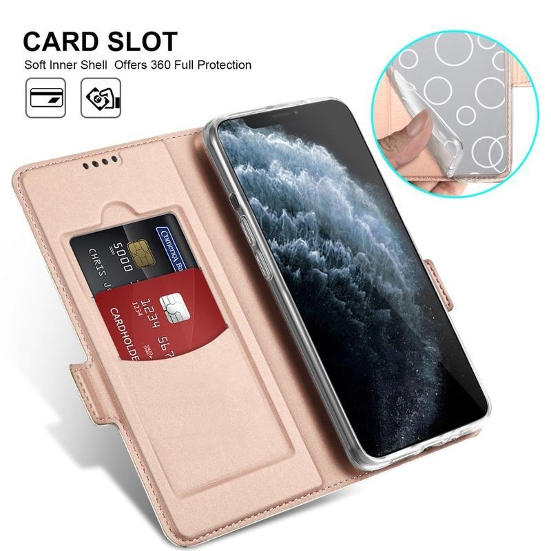 Cover PU kožené peněženkové puzdro na mobil iPhone 12 Pro / 12 - růžovozlaté