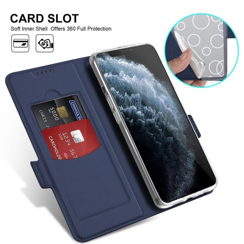 Cover PU kožené peněženkové puzdro na mobil iPhone 12 Pro / 12 - tmavomodrej