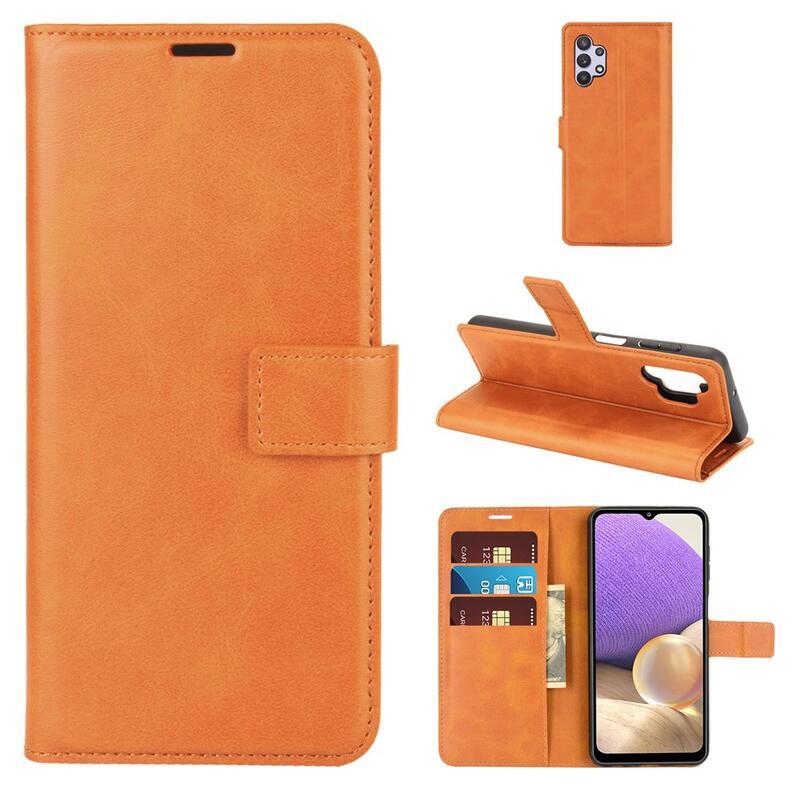 Cover PU kožené peněženkové puzdro na mobil Samsung Galaxy A32 5G - oranžové