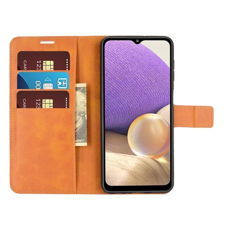 Cover PU kožené peněženkové puzdro na mobil Samsung Galaxy A32 5G - oranžové