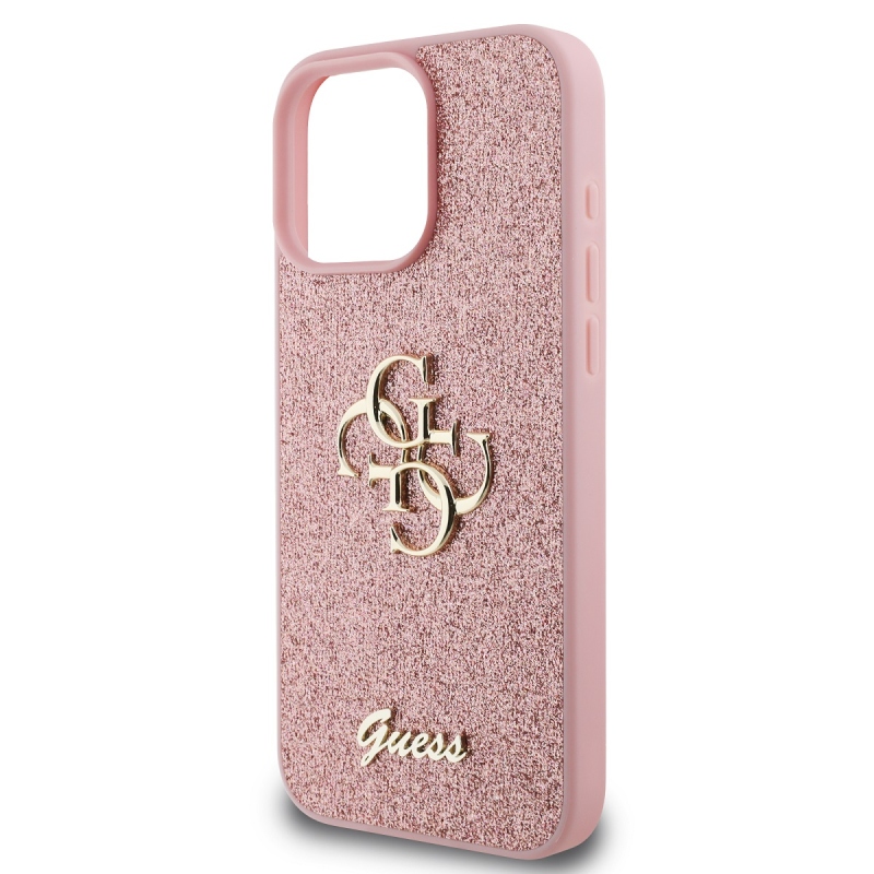 Guess PU Fixed Glitter 4G Metal Logo Zadný Kryt pre iPhone 16 Pro Pink