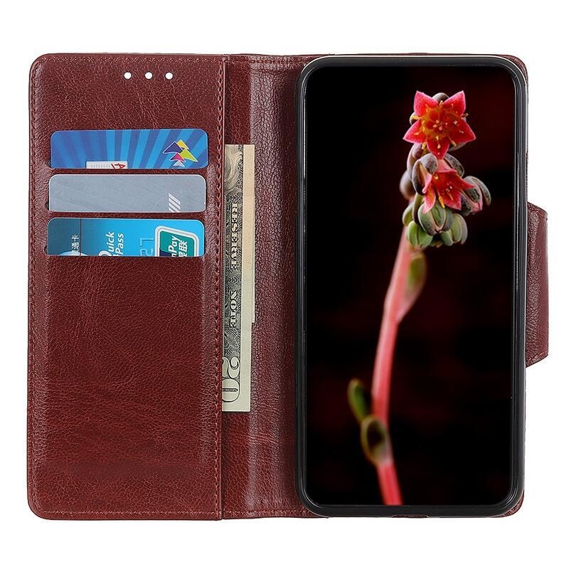 Cowhide PU kožené peněženkové puzdro na mobil Xiaomi Poco M3 - hnedé