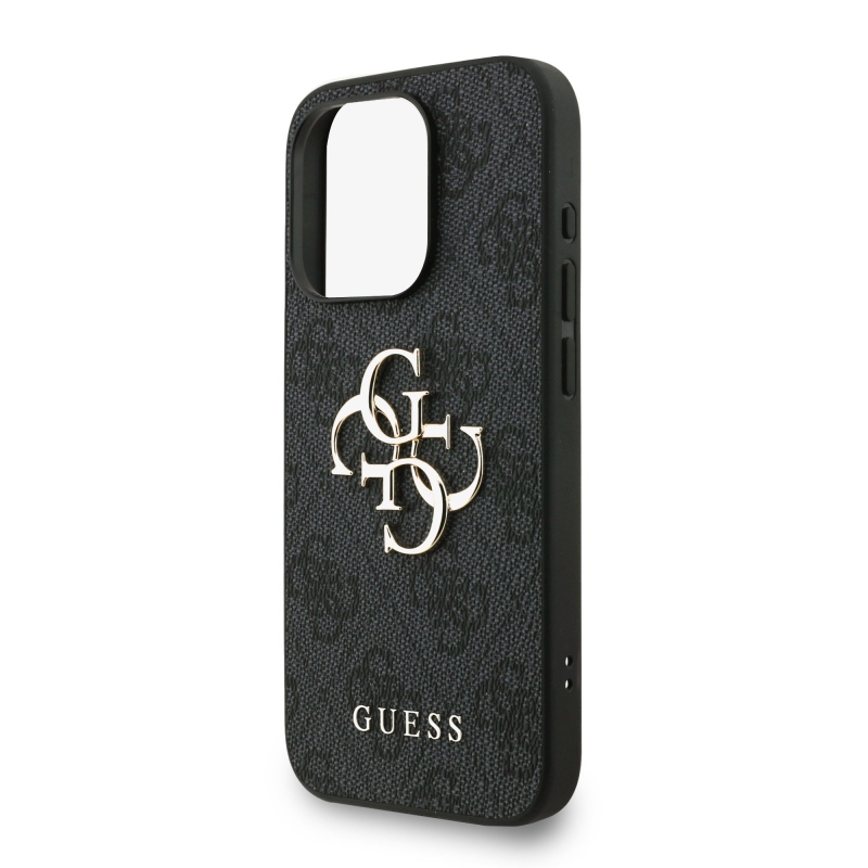 Guess PU 4G Metal Logo Strap Zadný Kryt pre iPhone 15 Pro Max Black