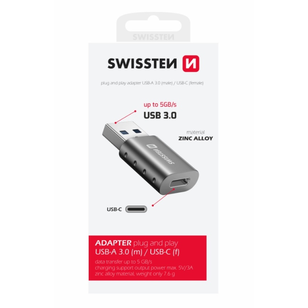 Swissten redukcia USB-A (m)/USB-C (f)