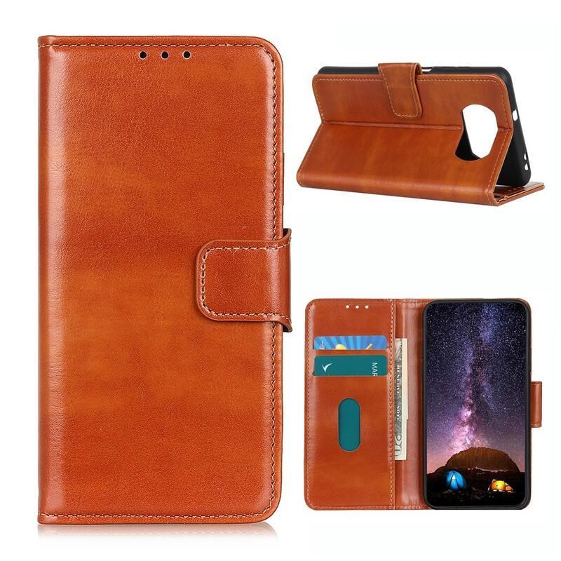 Crazies PU kožené peněženkové puzdro na mobil Xiaomi Poco X3 / X3 Pro - hnedé