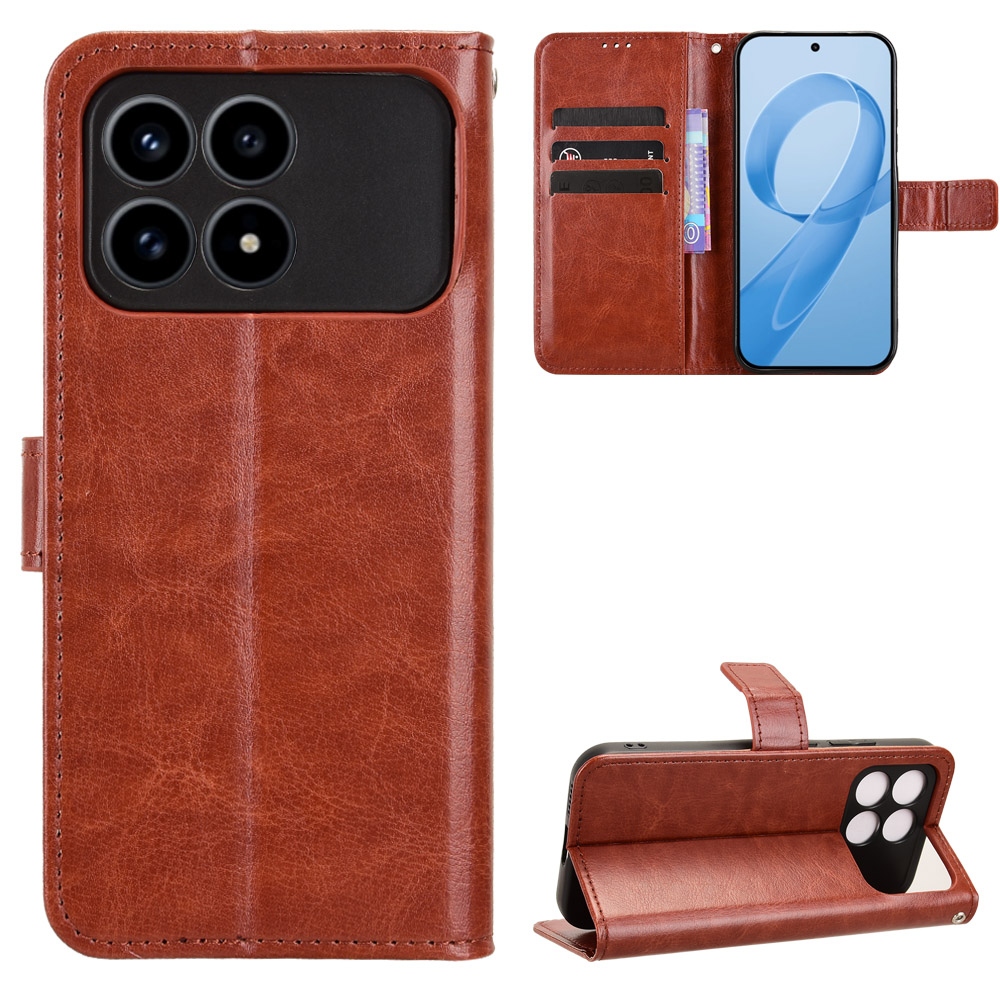 Crazy knižkové púzdro na Xiaomi Poco F8 Pro 5G - hnedé