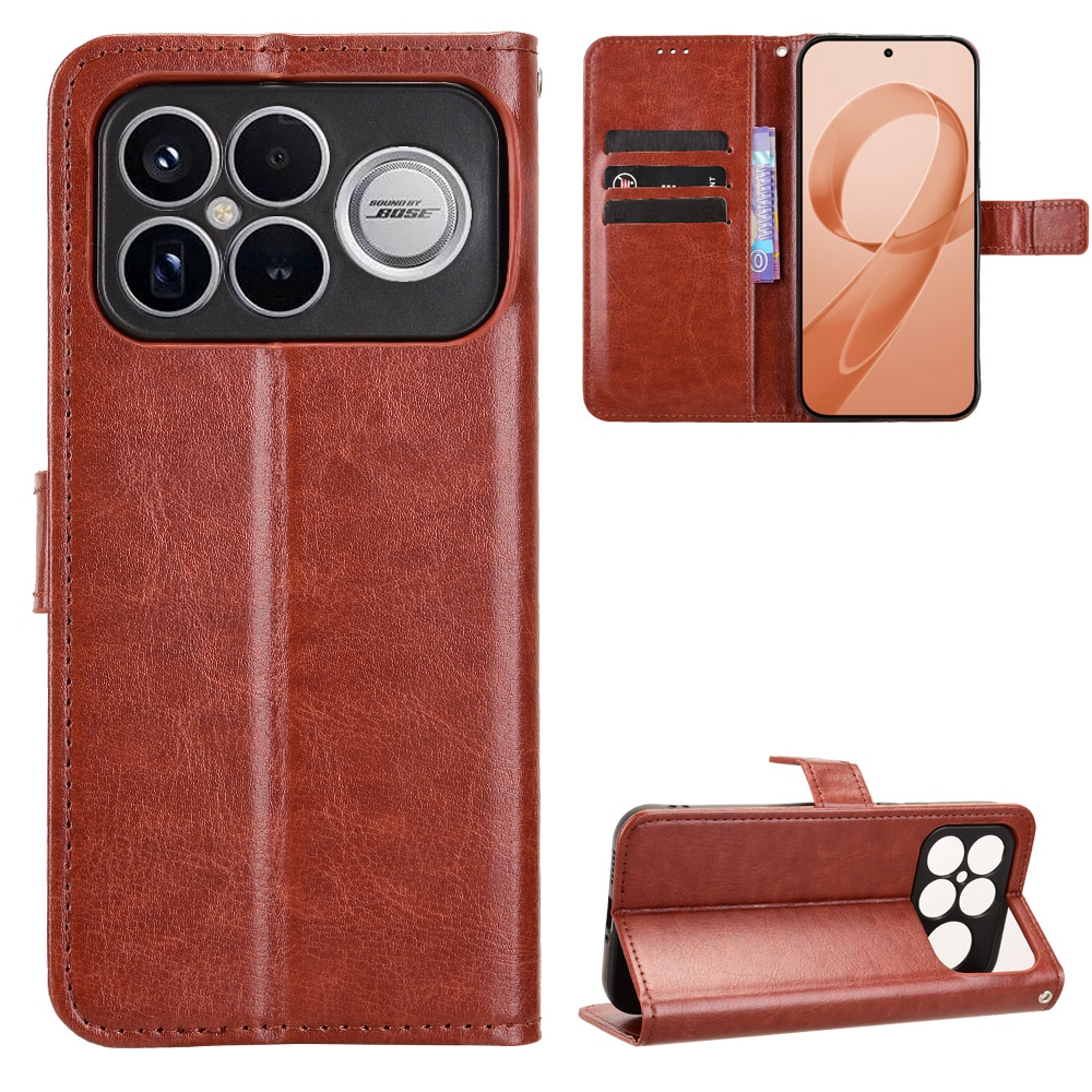 Crazy knižkové púzdro na Xiaomi Poco F8 Ultra 5G - hnedé