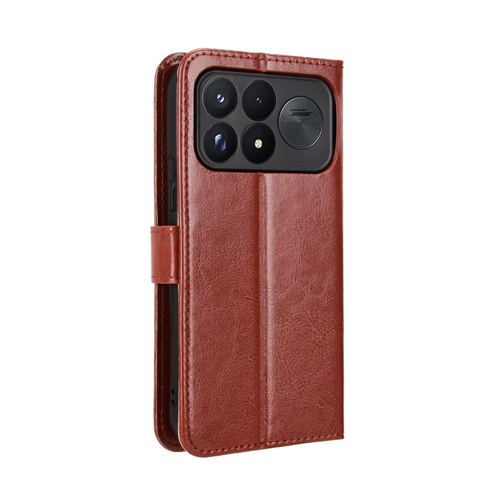 Crazy knižkové púzdro na Xiaomi Poco F9 Ultra 5G - hnedé