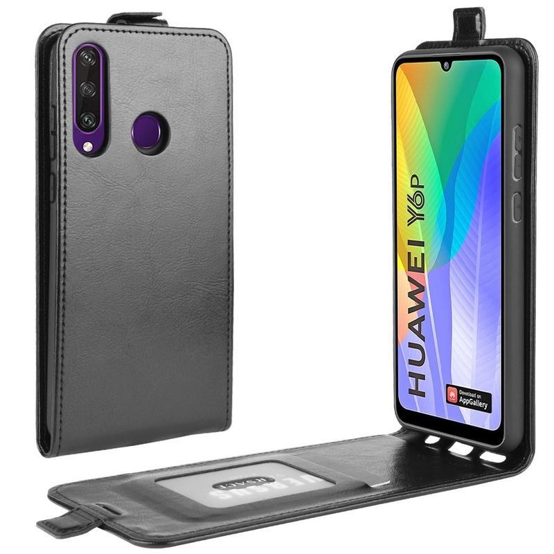 Crazy PU kožené flipové puzdro na mobil Huawei Y6p - čierne