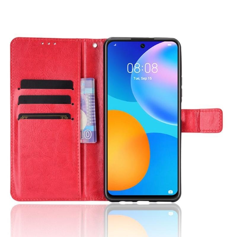 Crazy PU kožené peněženkové puzdro na mobil Huawei P Smart (2021) - červené