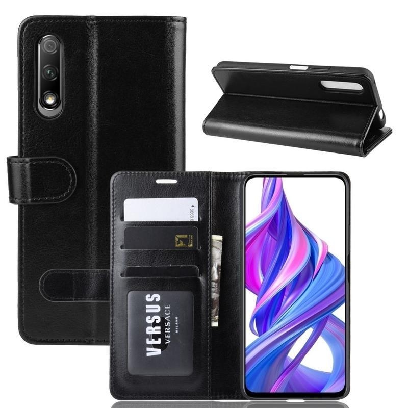 Crazy PU kožené peněženkové puzdro na mobil Huawei P Smart Pro (2019) / Honor 9X Pro - čierne
