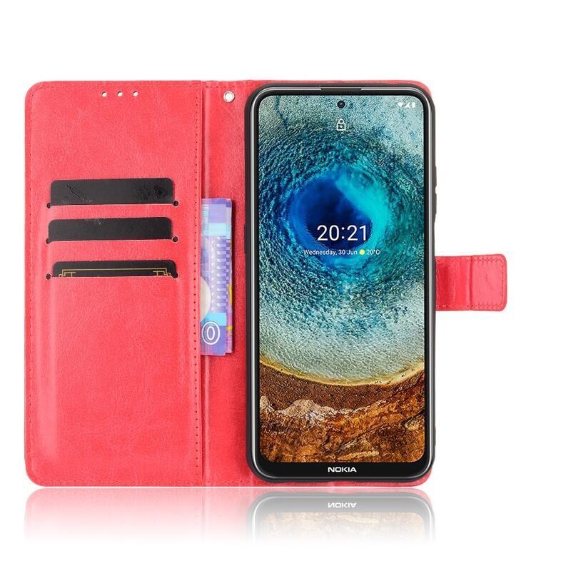Crazy PU kožené peněženkové puzdro na mobil Nokia X10 / X20 - červené
