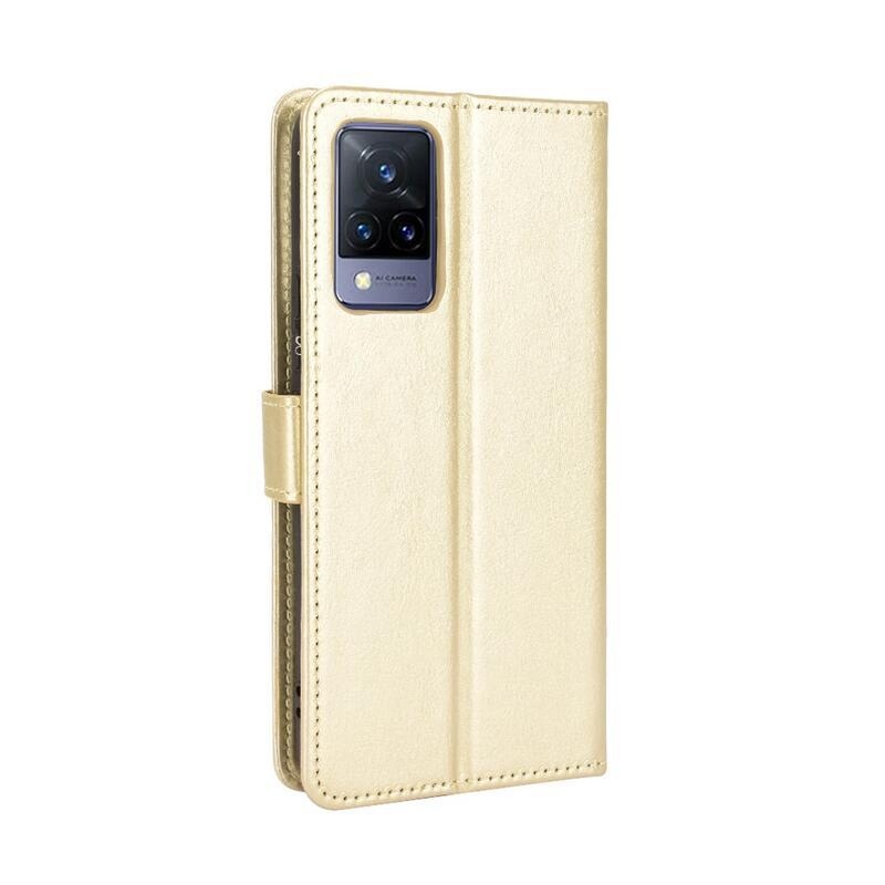 Crazy PU kožené peňaženkové púzdro na mobil Vivo V21 4G/5G - zlaté