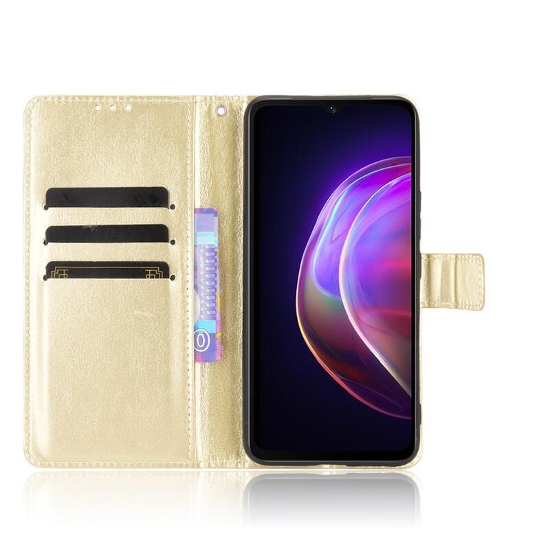 Crazy PU kožené peňaženkové púzdro na mobil Vivo V21 4G/5G - zlaté