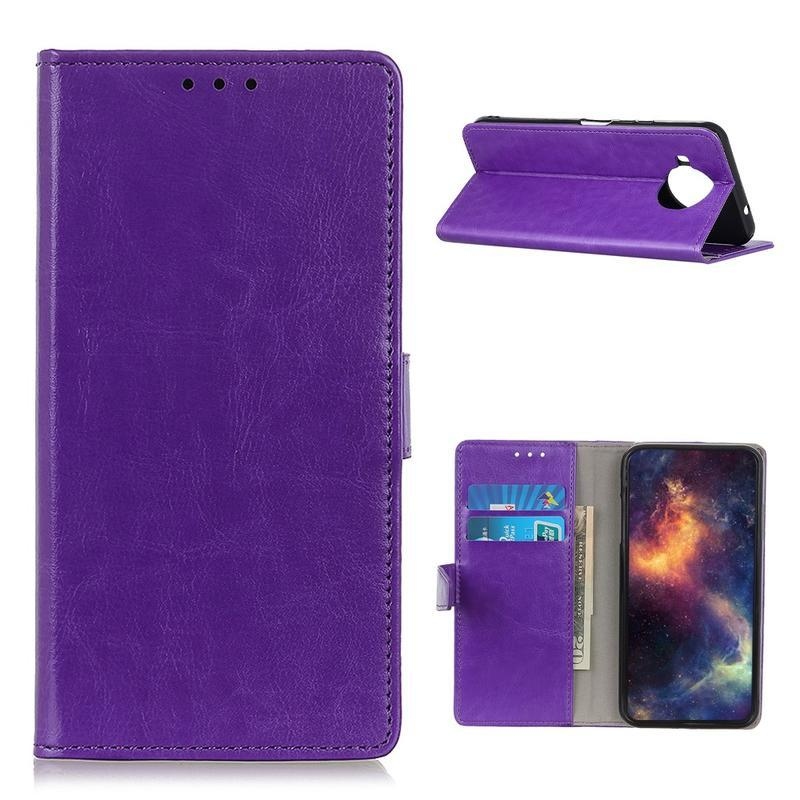 Crazy PU kožené peněženkové puzdro na mobil Xiaomi Mi 10T Lite 5G - fialové