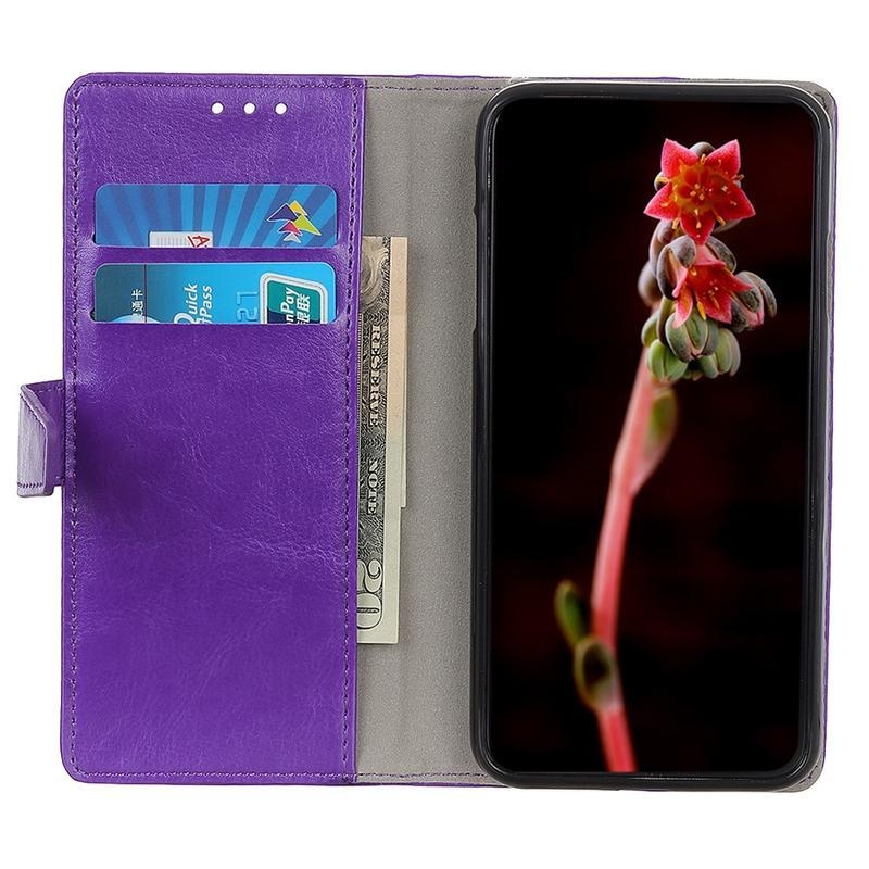 Crazy PU kožené peněženkové puzdro na mobil Xiaomi Mi 10T Lite 5G - fialové