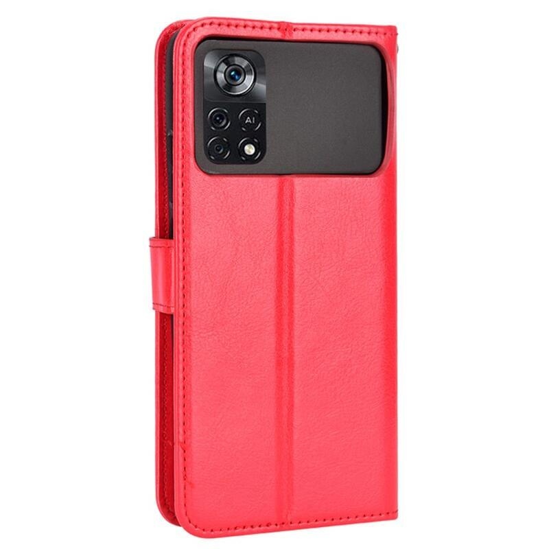 Crazy PU kožené peňaženkové púzdro na mobil Xiaomi Poco M4 Pro 4G - červené