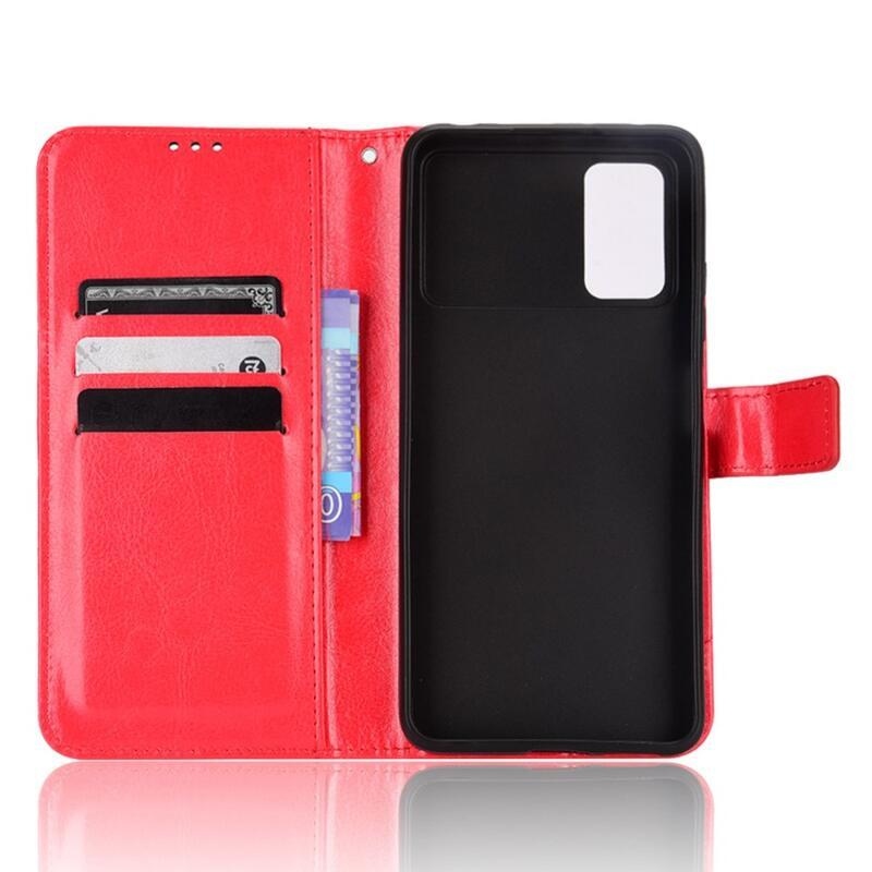 Crazy PU kožené peňaženkové púzdro na mobil Xiaomi Poco M4 Pro 4G - červené