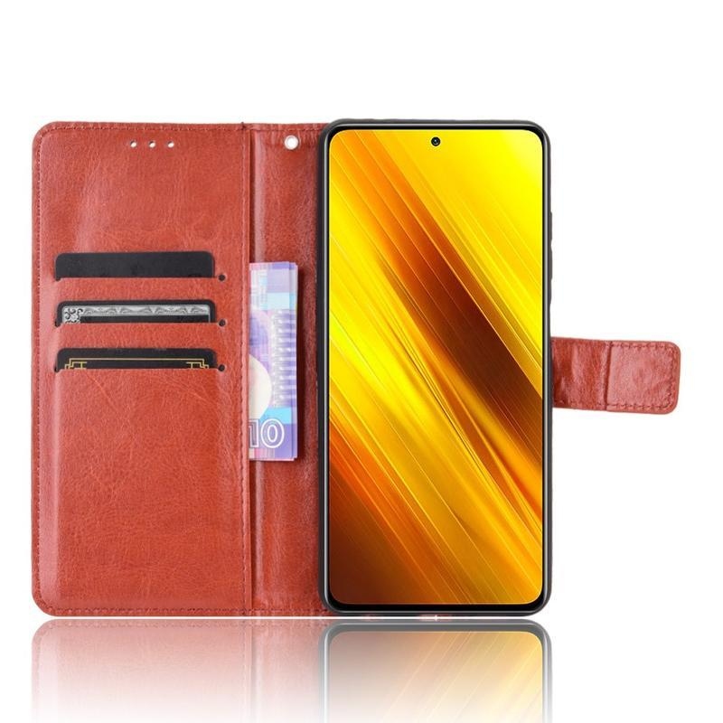 Crazy PU kožené peněženkové puzdro na mobil Xiaomi Poco X3/X3 Pro - hnedé