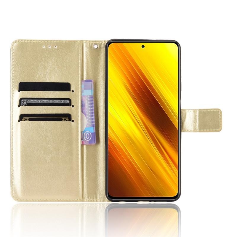 Crazy PU kožené peněženkové puzdro na mobil Xiaomi Poco X3/X3 Pro - zlaté