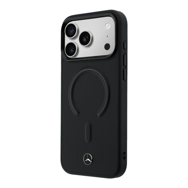Mercedes PU kožený 3D zadný kryt MagSafe pre iPhone 17 Pro Max Black