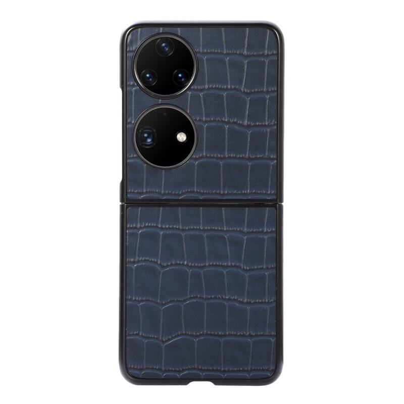 Croco plastový kryt potiahnutý umelou kožou na mobil Huawei P50 Pocket - modré