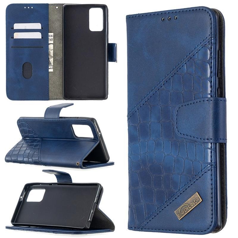 Crocodile PU kožené peněženkové puzdro na mobil Samsung Galaxy Note 20/Note 20 5G - modré