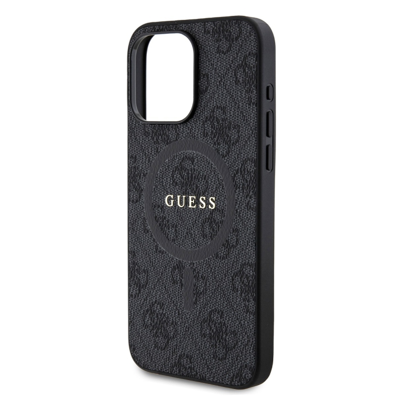 Guess PU Leather 4G Colored Ring MagSafe Zadný Kryt pre iPhone 15 Pro Max Black