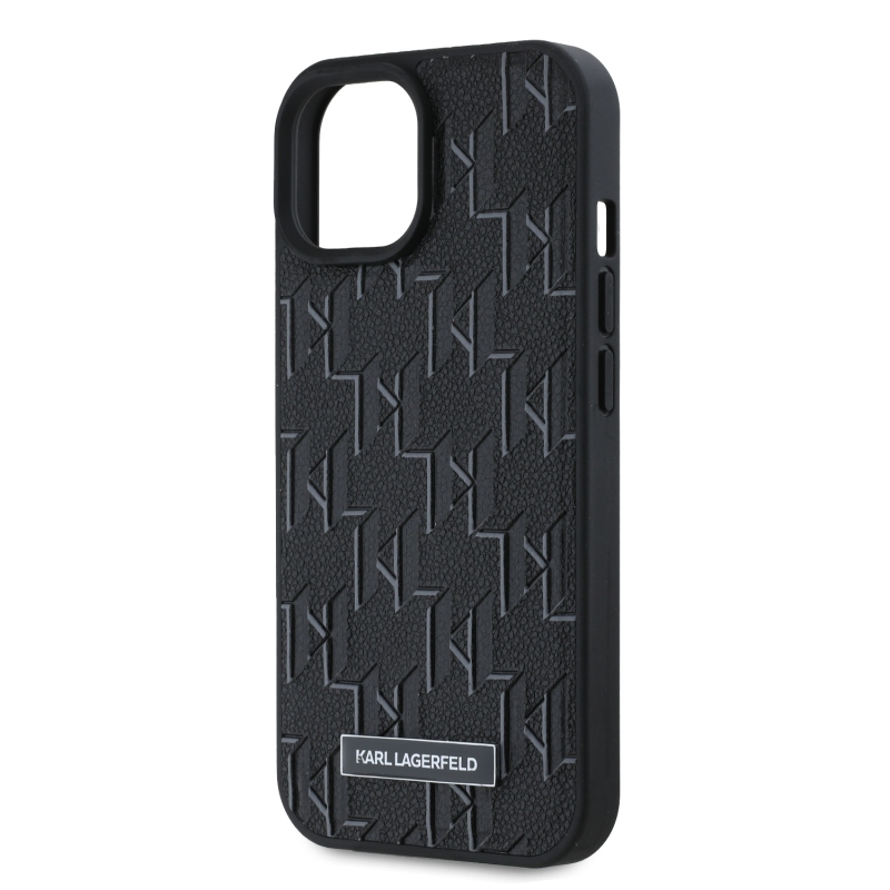 Karl Lagerfeld PU Leather Monogram Metal Logo Magsafe Zadný Kryt pre iPhone 15 Black