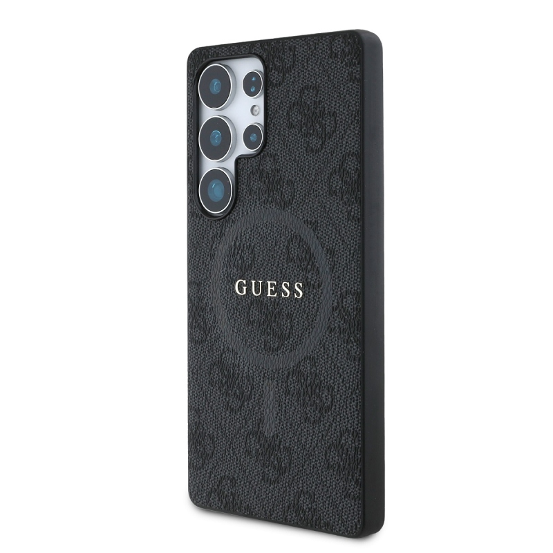 Guess PU Leather 4G Colored Ring MagSafe Zadný Kryt pre Samsung Galaxy S25 Ultra Black