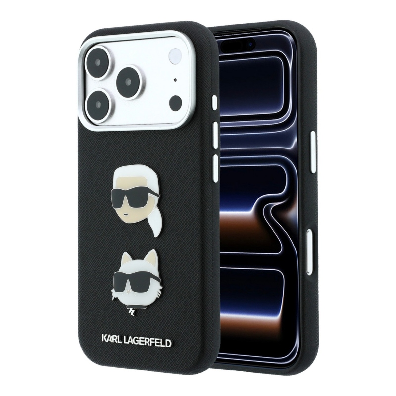 Karl Lagerfeld PU Semi Wrap Saffiano K&CH Heads Zadný kryt pre iPhone 18 Pro, čierny