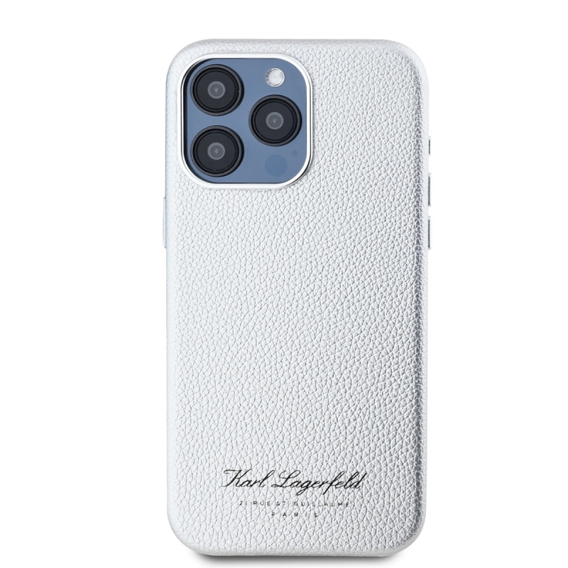 Karl Lagerfeld Grained PU Hotel RSG Zadný Kryt pre iPhone 15 Pro Grey