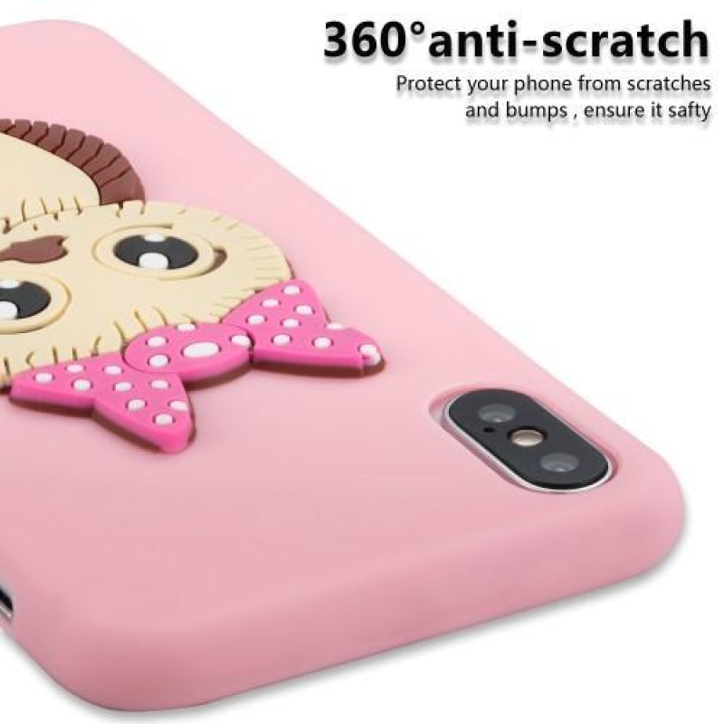 Cute 3D silikónový obal na iPhone X - ružový