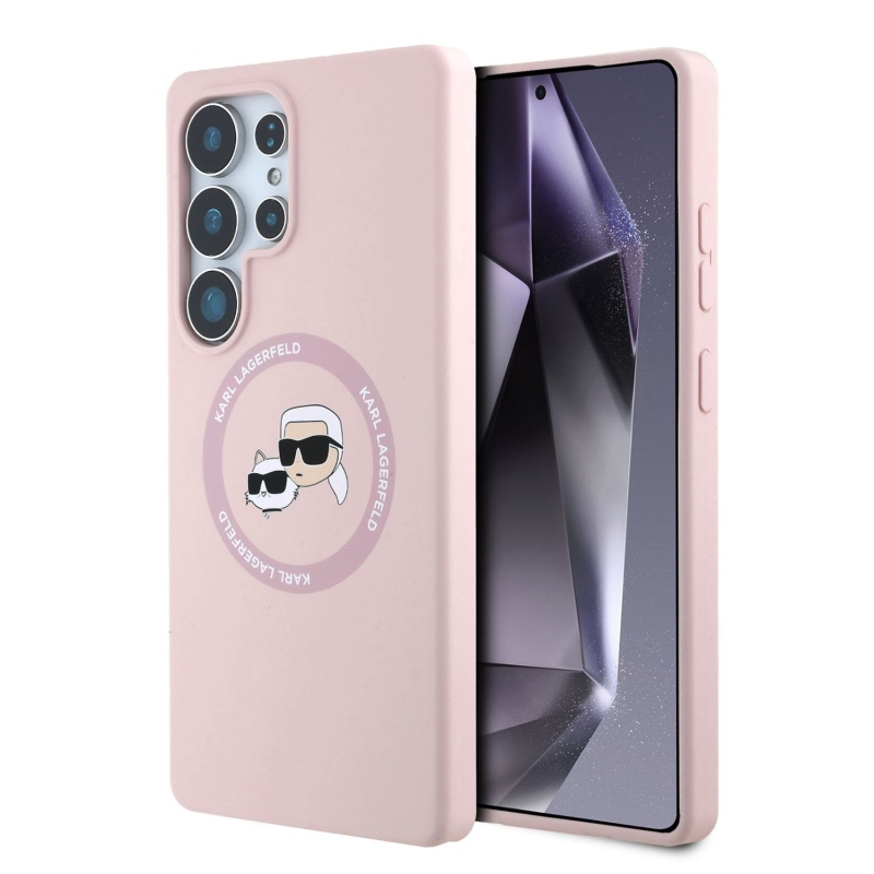 Karl Lagerfeld Liquid Silicone K&CH Heads MagSafe Zadný Kryt pre Samsung Galaxy S25 Ultra Pink