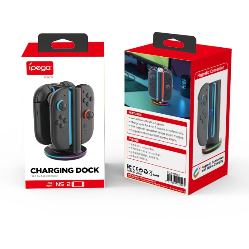 iPega SW2051 Nabíjacia Stanica s RGB pre JoyCon Ovládače Nintendo Switch 2 Black