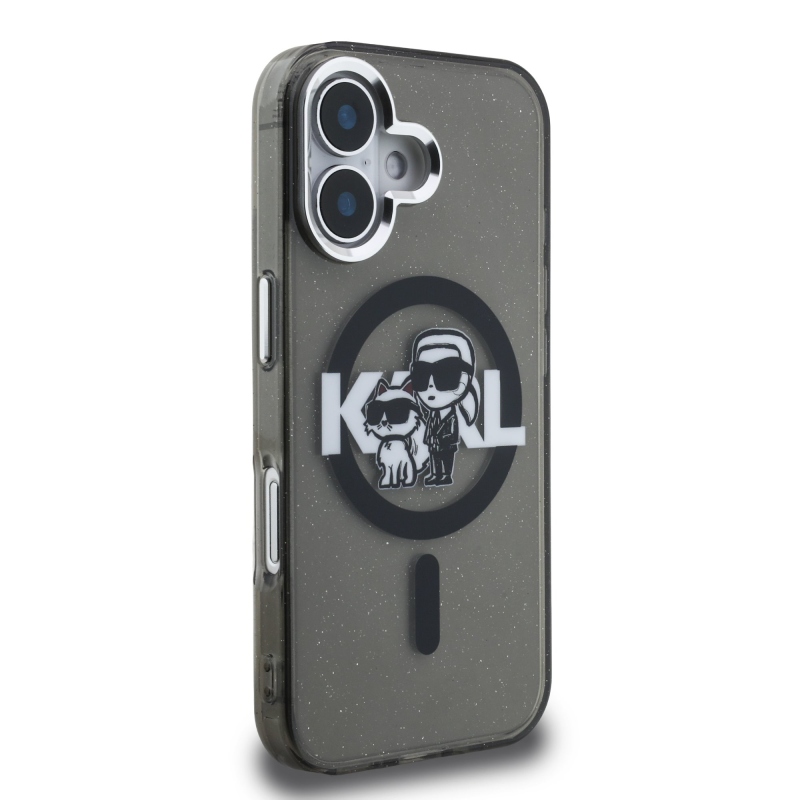 Karl Lagerfeld IML Glitter Karl and Choupette Sketch MagSafe Zadný Kryt pre iPhone 16 Black